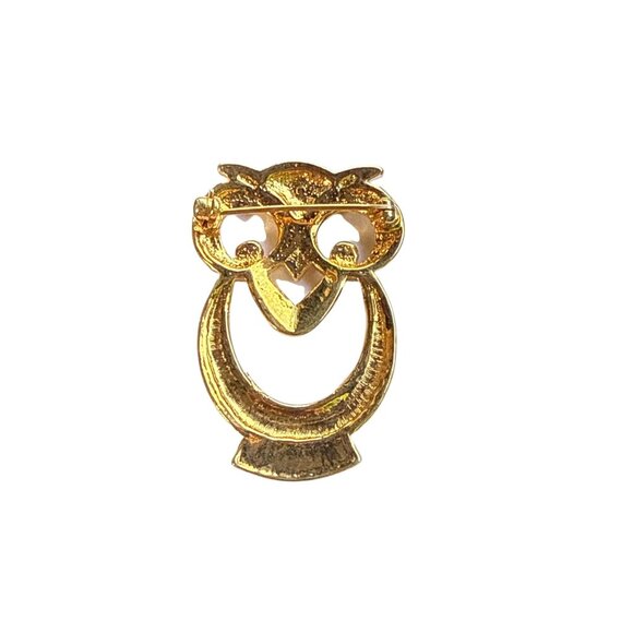 Vintage Gold Tone Owl Brooch Modernist Abstract Mid Century Pin Jewelry - Picture 2 of 9
